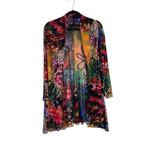 Ali Miles Floral Art to Wear Open Front Liquid Knit Colorful Fairy Cardigan 1X - Picture 1 of 7